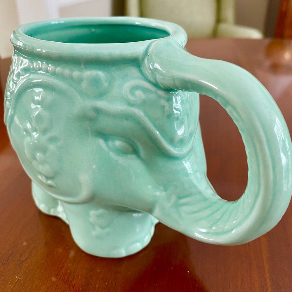 Glossy Celadon Green Ceramic Oversized  Elephant Mug or Planter.